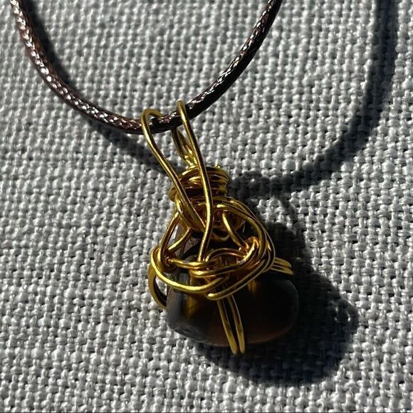 🐅 TIGER’S EYE WIREWRAPPED BOHO PENDANT NECKLACE 🐅 - Picture 3 of 9